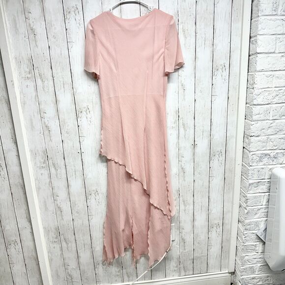 Ultra Dress Maxi Women Size 8 Pink Abstract Asymmetrical Deep V Neck Sheer - Picture 5 of 5